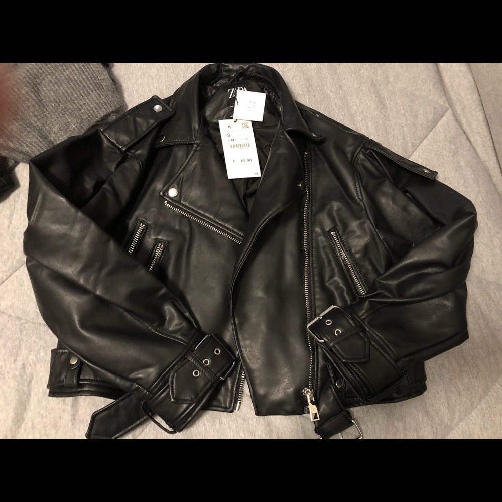 BNWT Zara women’s crop oversized leather jacket S